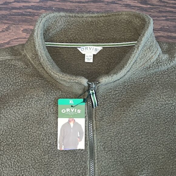 New military olive green Orvis signature heavy fleece full zipper jacket XL mens - Picture 2 of 4